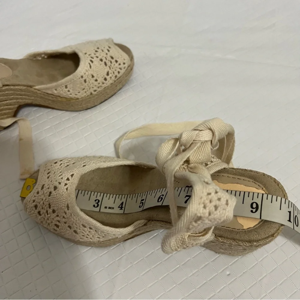 Mudd Y2K Platform Lace Up Espadrilles Peep Toe Crochet Cream White Size 6.5-7